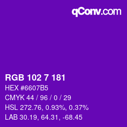 Color code: RGB 102 7 181 | qconv.com