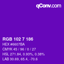 Color code: RGB 102 7 186 | qconv.com
