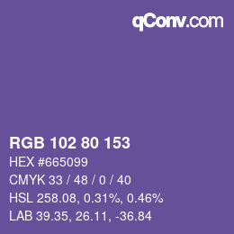 Color code: RGB 102 80 153 | qconv.com