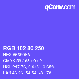 Color code: RGB 102 80 250 | qconv.com