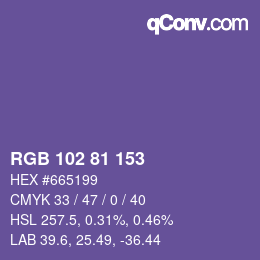 颜色代码: RGB 102 81 153 | qconv.com