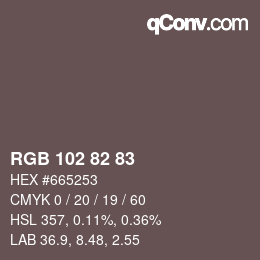 Color code: RGB 102 82 83 | qconv.com