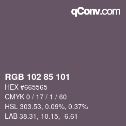 Color code: RGB 102 85 101 | qconv.com