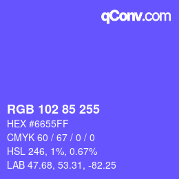 Color code: RGB 102 85 255 | qconv.com