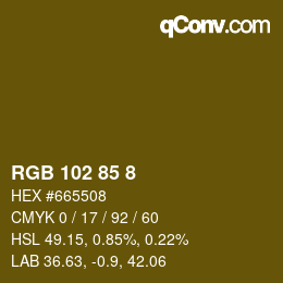 カラーコード: RGB 102 85 8 | qconv.com