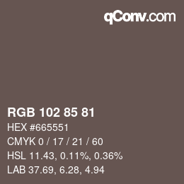Color code: RGB 102 85 81 | qconv.com