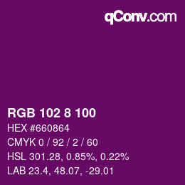 Farbcode: RGB 102 8 100 | qconv.com