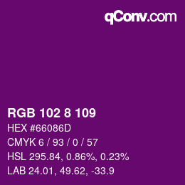 Color code: RGB 102 8 109 | qconv.com