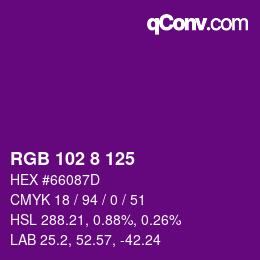 Color code: RGB 102 8 125 | qconv.com