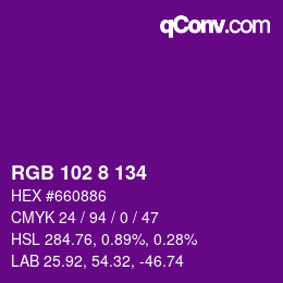 Farbcode: RGB 102 8 134 | qconv.com