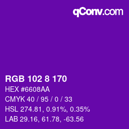 カラーコード: RGB 102 8 170 | qconv.com