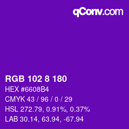 Color code: RGB 102 8 180 | qconv.com