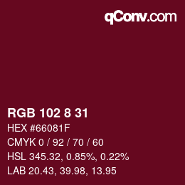 カラーコード: RGB 102 8 31 | qconv.com