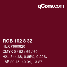 カラーコード: RGB 102 8 32 | qconv.com