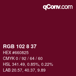カラーコード: RGB 102 8 37 | qconv.com