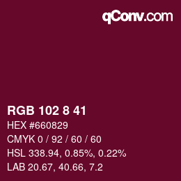 Farbcode: RGB 102 8 41 | qconv.com
