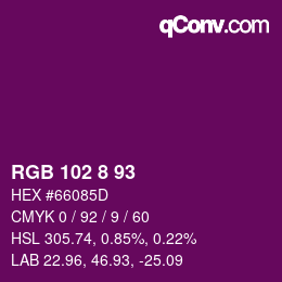 Color code: RGB 102 8 93 | qconv.com