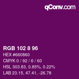 Color code: RGB 102 8 96 | qconv.com