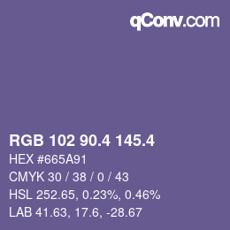 カラーコード: RGB 102 90.4 145.4 | qconv.com