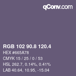 カラーコード: RGB 102 90.8 120.4 | qconv.com