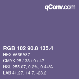 カラーコード: RGB 102 90.8 135.4 | qconv.com