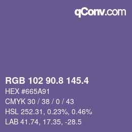 カラーコード: RGB 102 90.8 145.4 | qconv.com