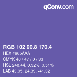 カラーコード: RGB 102 90.8 170.4 | qconv.com