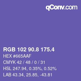 カラーコード: RGB 102 90.8 175.4 | qconv.com