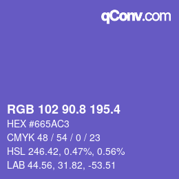 カラーコード: RGB 102 90.8 195.4 | qconv.com
