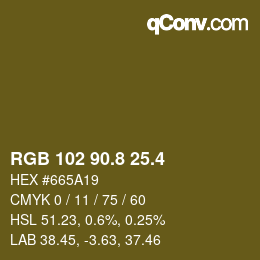 カラーコード: RGB 102 90.8 25.4 | qconv.com