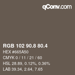 カラーコード: RGB 102 90.8 80.4 | qconv.com