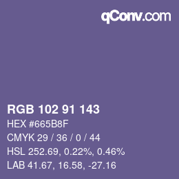 Color code: RGB 102 91 143 | qconv.com