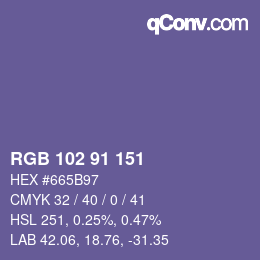 Code couleur: RGB 102 91 151 | qconv.com
