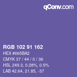 Color code: RGB 102 91 162 | qconv.com