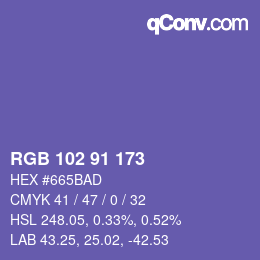 カラーコード: RGB 102 91 173 | qconv.com
