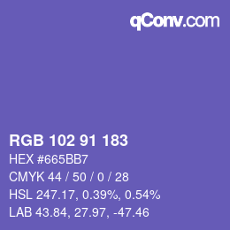 Color code: RGB 102 91 183 | qconv.com