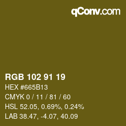 Color code: RGB 102 91 19 | qconv.com