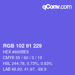 Color code: RGB 102 91 229 | qconv.com