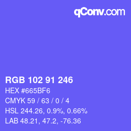 Color code: RGB 102 91 246 | qconv.com