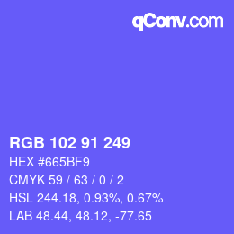 Color code: RGB 102 91 249 | qconv.com
