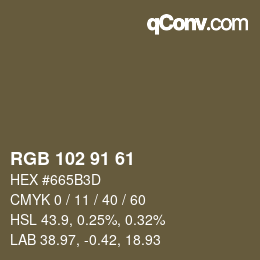 Color code: RGB 102 91 61 | qconv.com