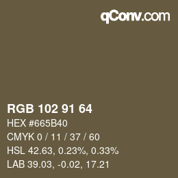 Color code: RGB 102 91 64 | qconv.com