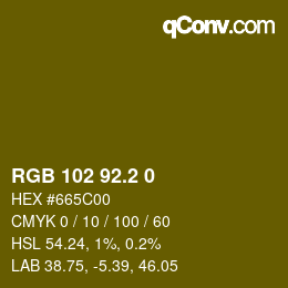 Color code: RGB 102 92.2 0 | qconv.com