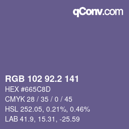 カラーコード: RGB 102 92.2 141 | qconv.com