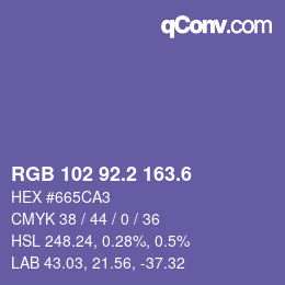 カラーコード: RGB 102 92.2 163.6 | qconv.com