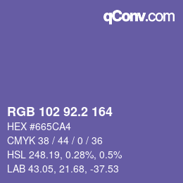 カラーコード: RGB 102 92.2 164 | qconv.com