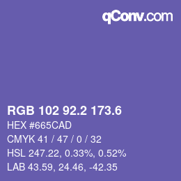 カラーコード: RGB 102 92.2 173.6 | qconv.com