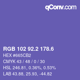 カラーコード: RGB 102 92.2 178.6 | qconv.com
