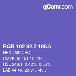 カラーコード: RGB 102 92.2 188.6 | qconv.com