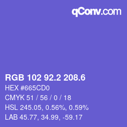 カラーコード: RGB 102 92.2 208.6 | qconv.com